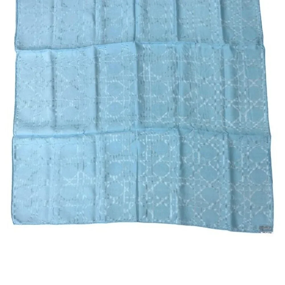 Christian Dior I631 Cannage Jacquard Stole Silk Large Light Blue Shawl